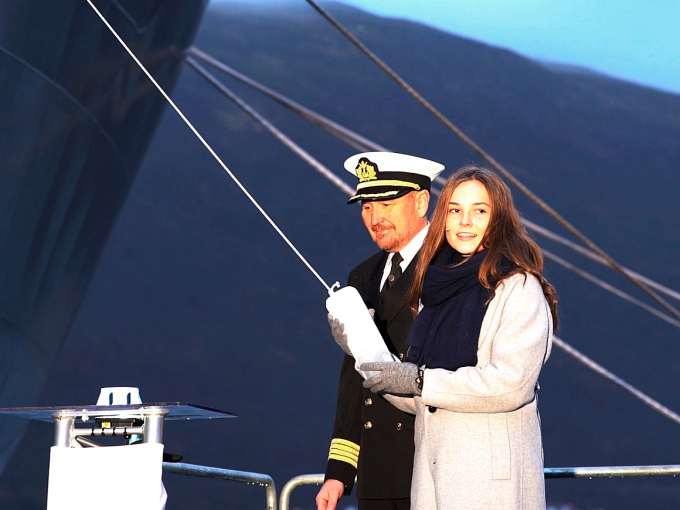 Princess Ingrid Alexandra christens the research vessel Kronprins Haakon. Photo: Rune Kongsro / The Royal Court.